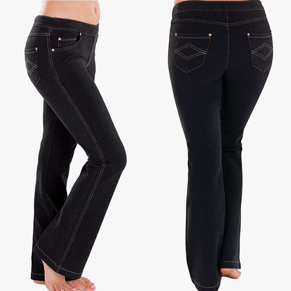 PajamaJeans Women's Black Pockets Bootcut Stretch Knit Denim Jeans Size XXS